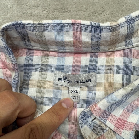 Peter Millar Shirt Men's 2XL White Button Down Shirt Plaid Checkered Long Sleeve - Picture 8 of 13